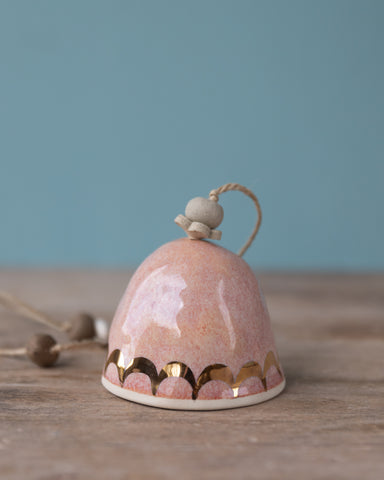 GOLD RAINBOW BELL - WHITE CLAY - PINK GLAZE