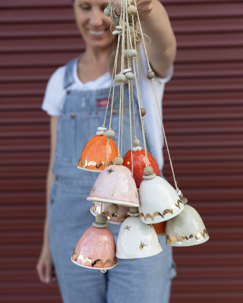 GOLD RAINBOW BELL - WHITE CLAY - CLEAR GLAZE